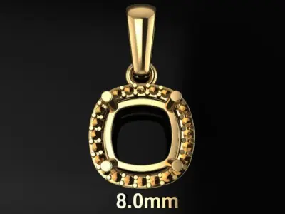 Dainty Diamond Halo Cushion Pendant With Bell 8mm 3D print model