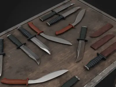 Combat Knife Collection Low-poly 3D model