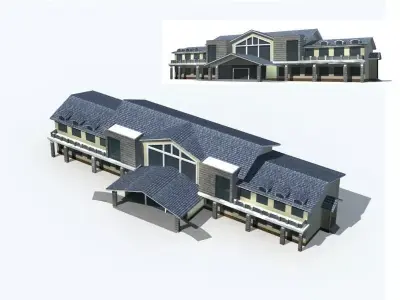 Villa building with roof and two sides 3D model