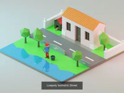 Lowpoly Model Pack house with garbage can