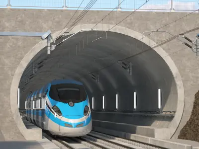 Railway Tunnel Section with Train 3D model purchase