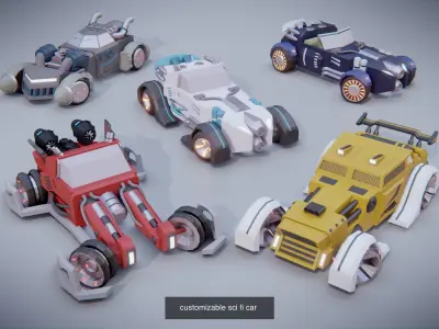 customizable  low poly race cars 3D Model Pack