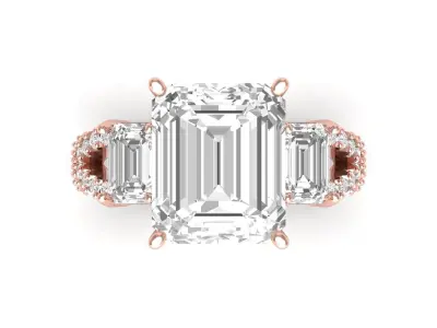 Emerald 3 Stone Art Deco Ring 3D print model 8
