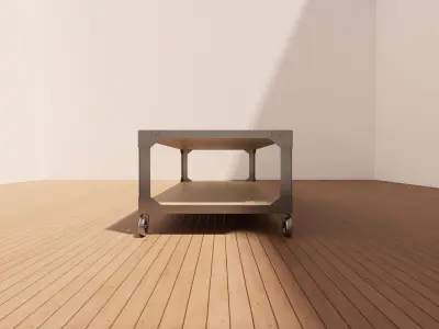 Industrial Style Coffee Table - Metal and Wood 3D Model Low-poly 3D model