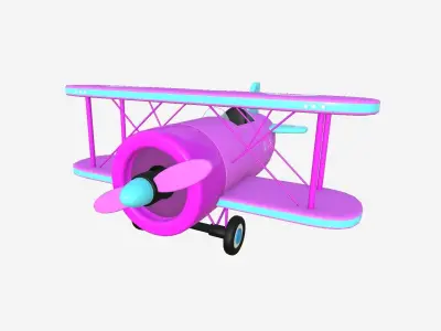Airplane Cartoon A07 Pink Blue - Classic Aircraft Low-poly 3D model