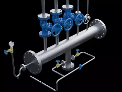 The assembly of pipelines in the production line 3D model