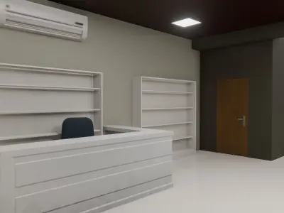 Store with orange sign Low-poly 3D model