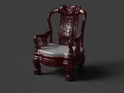 Chinese dark cherry wooden arm chair Low-poly 3D model