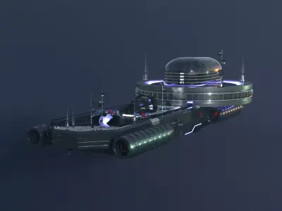 Spaceship futuristic floating in sky Low-poly 3D model