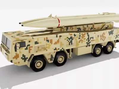 Zolfaghar Missile Iranian SRBM Heat map Low-poly 3D model