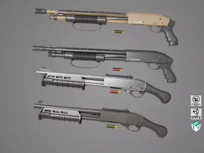 Shotgun Small Collection All PBR Unity UE Textures Included 3D Model Pack