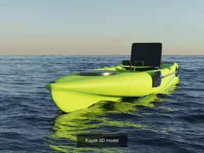 Kayak 3D model boat floating in middle of ocean 3D Model Pack