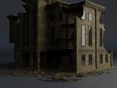 DESTROYED BUILDING CLASSICAL APOCALYPSE WAR RUINED 02 Low-poly 3D model
