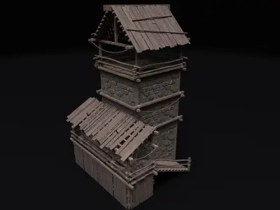 Realistic Medieval Watchtower  Low-poly 3D model