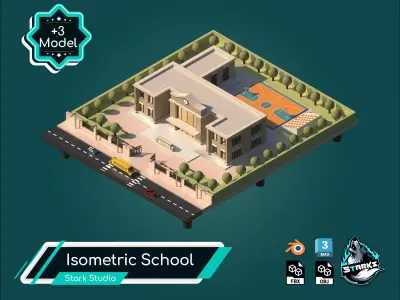 Isometric School  Free low-poly 3D model