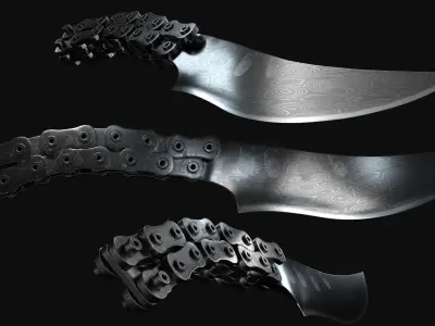 Damascus Knife made with Chains Low-poly 3D model