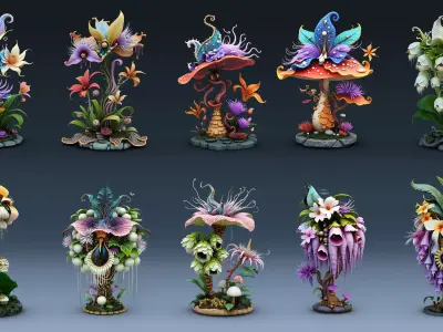 Exotic Colorful Plants - High-Poly Resolution Part 3 3D model