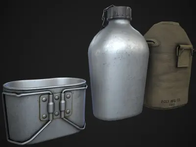 Military water bottle Low-poly 3D model