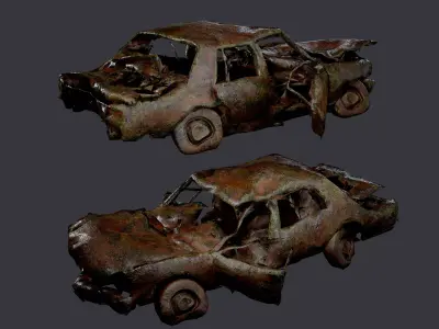 Apocalyptic Damaged Destroyed Vehicle Car Game Ready 10 Low-poly 3D model