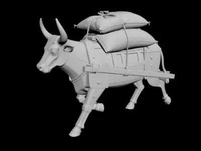 wooden ox and gliding horse 3D model