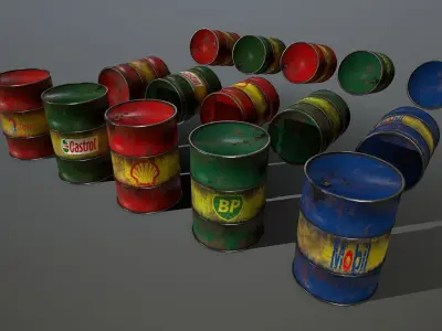 Barrel group of different colored barrels Low-poly 3D model