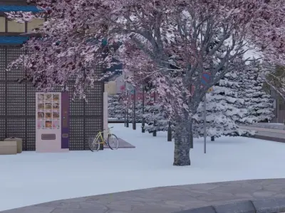 Winter Cherry Blossom Village 3D model