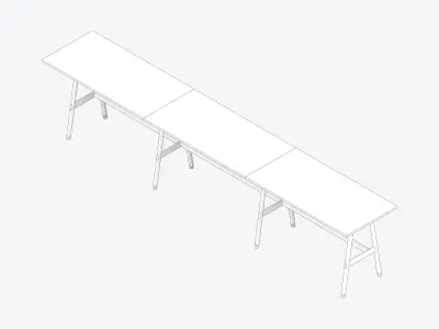Desk - Timberline - Workstation - Sgl - Side - 3 - Person - High Low-poly 3D model