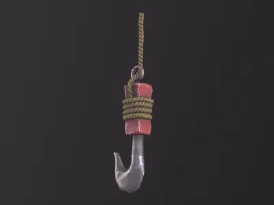 Hook with rope Low-poly 3D model