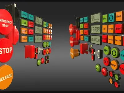 Industrial Control Panel Kitbash Low-poly 3D model