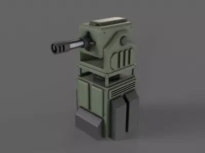 PBR Turret Gun 01 Green Low-poly 3D model