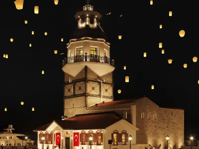 Exterior The Maidens Tower in Istanbul 3D model