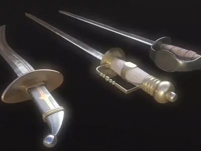 Set of 3 Pirate Swords Game Ready 3D Models Low-poly 3D model