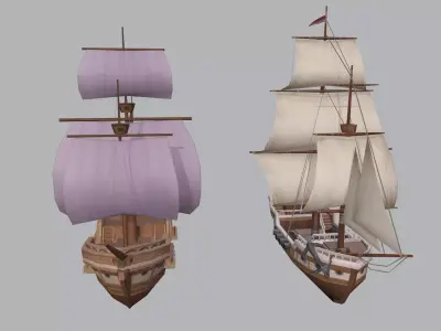 Cartoon Sailboat Low-poly 3D model