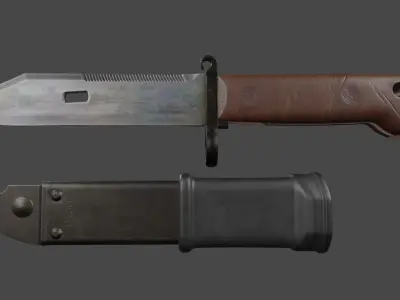 AKM Type 1 Bayonet and Scabbard Low-poly 3D model