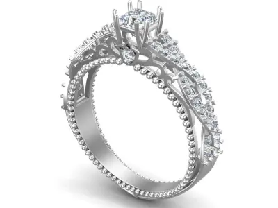 Gold Engagement Diamonds Ring 3D print model