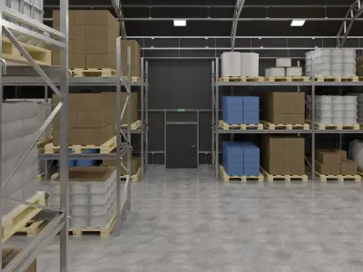 Warehouse 3 orange and truck in 3D model