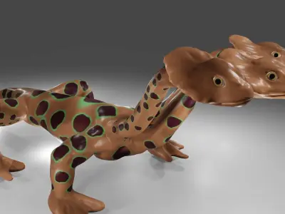 Three headed dragon lizard creature monster 3D model