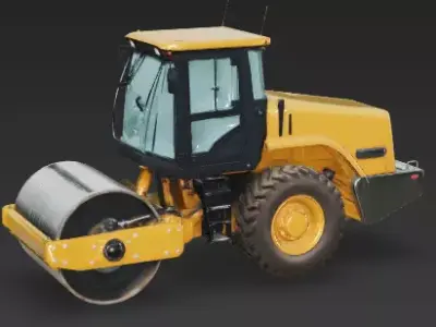 Modern Industrial Soil Compactor Road Roller 3D Model Low-poly 3D model