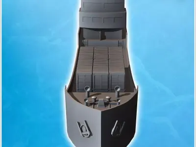 Modern cargo ship with set of containers in central forward posi 3D print model