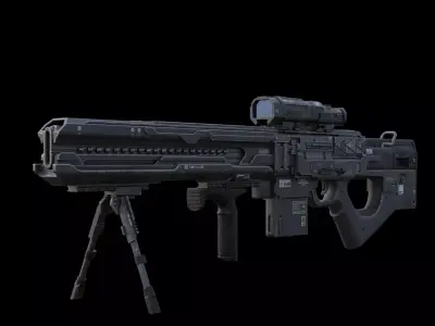 Sci-Fi Heavy Railgun Anti Material Sniper Rifle Game Ready Low-poly 3D model