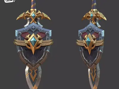 FREE Sword and Shield stylized Game asset Low poly AI texture Free low-poly 3D model