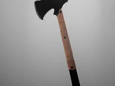 3D Tactical Firefighter Axe with Wooden Grip and Pry Bar Free 3D model