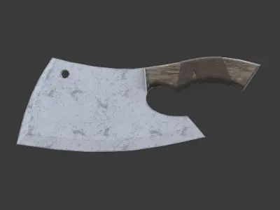 Cleaver knife with wooden handle 3D model