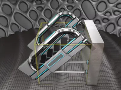 Sci-Fi Stairs - 1 - Silver Blue Neon Light Version  Low-poly 3D model