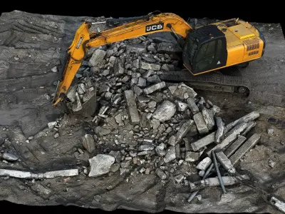 excavator concrete debris construction-site terrain Scan Low-poly 3D model