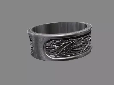 Ornate Demask floral victorian patterned wedding band ring 3D print model
