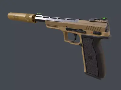 Pistol Long Range Coyote and Silencer Low-poly 3D model