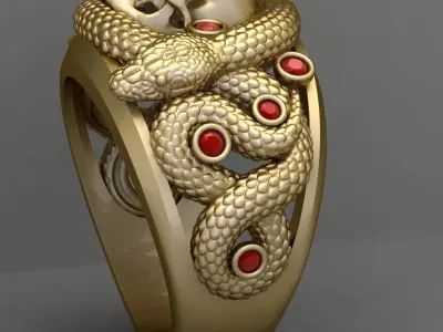 Antique Snake Ring With Red Diamonds  3D print model