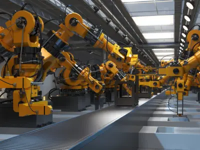 Industrial robots assembling 3D printers 3D model purchase