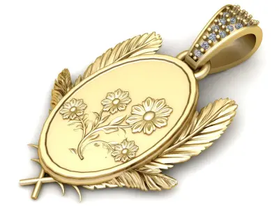 floral engraved gold pendant 3D print model